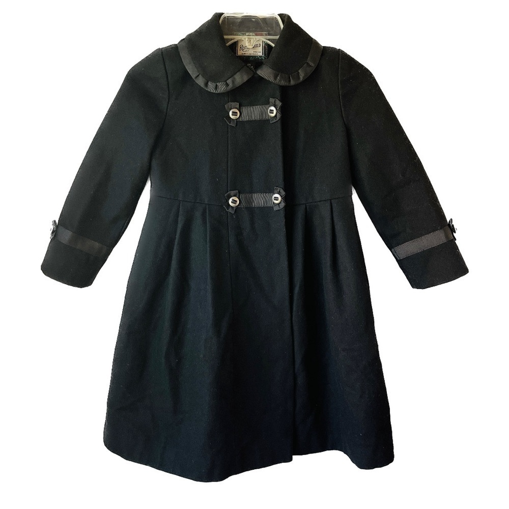 Rothschild Girls Black Wool Dress Pea Coat with Peter Pan Collar